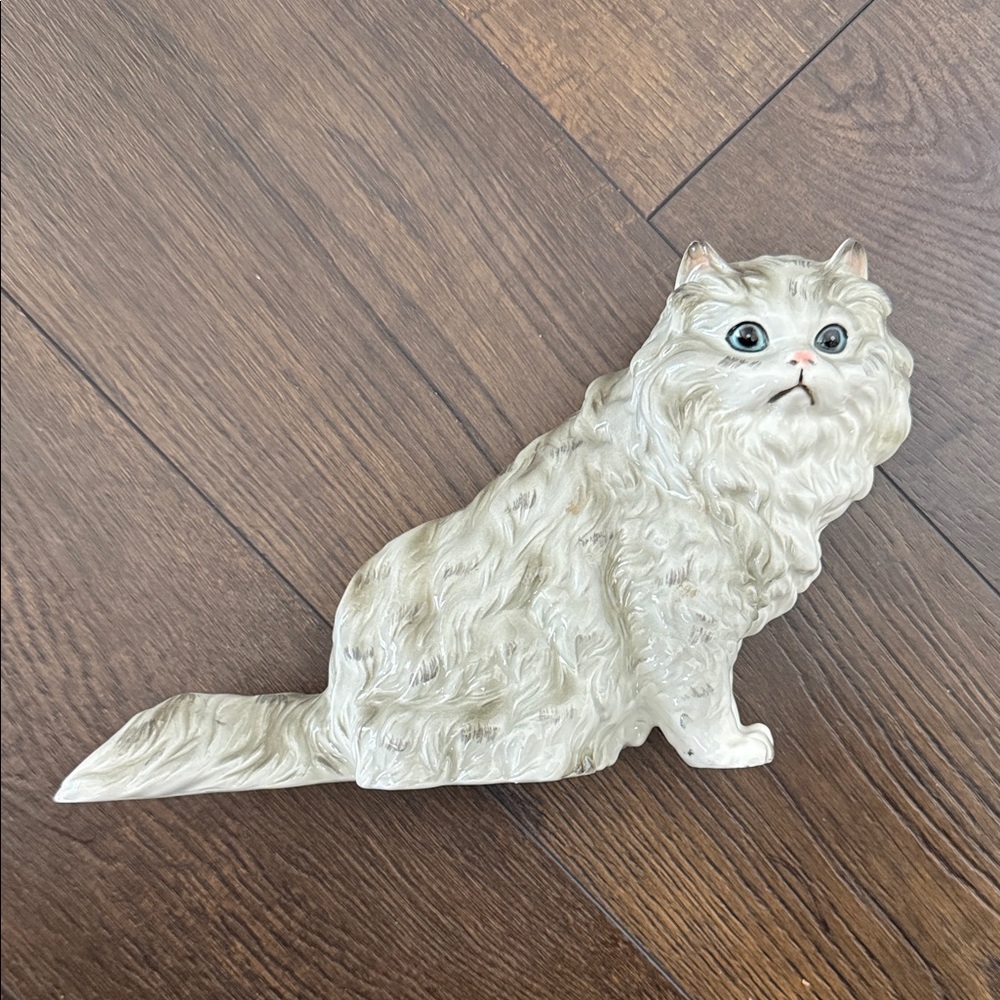 Ceramic Cat Figurine - vintage Parisian blue eye gray cat